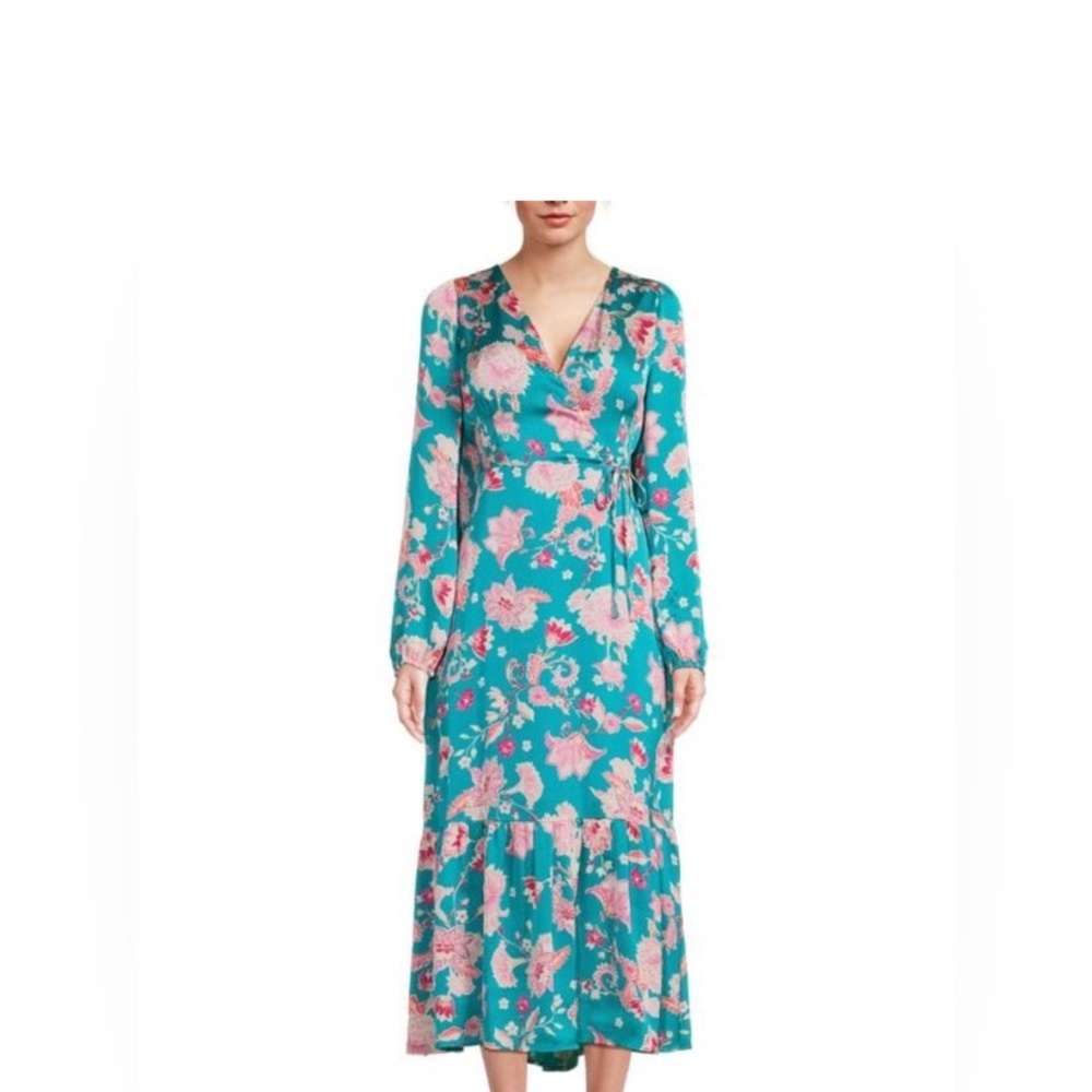 Kensie Teal and Pink Floral Long Sleeve Dress